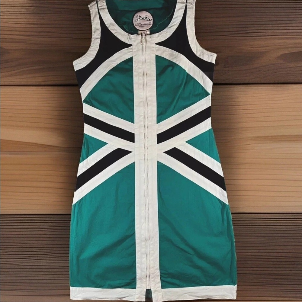 ALMATRICHI Dress Size 36 /S Turquoise Colorblock Zip Front HANDMADE MADRID SPAIN - Picture 2 of 9